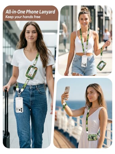 Clip and Go Strap for Phone with Wallet Crossbody Lanyard Leaf Cat - color: Cats Leaf