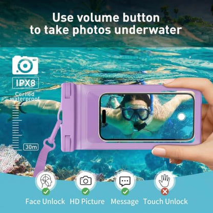 Waterproof Phone Pouch for iPhone 17 16 15 Pro Max IPX8 Blue+Purple | Card Pocket, Lightweight, Large Cellphone Dry Bag, IPX8 Rated, Beach Essential, Cruise Ship, 2 Pack, 8.3 inch - color: C1-Blue+Purple-2 pack