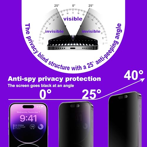 2 Pack Matte Privacy Screen Protector for iPhone 14 Pro Max/15 Plus/16 Plus 6.7",Anti-Glare Anti-Fingerprint,No Dazzling Anti-Spy,Smooth Responsive Touch Glass Film,Installation Frame - size: for iPhone 14 Pro Max / 15 Plus / 16 Plus