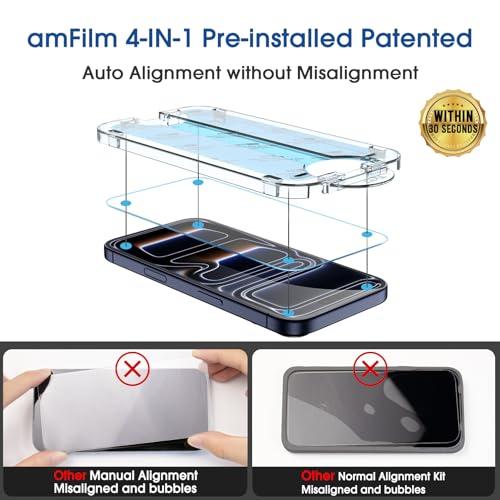 amFilm OneTouch for iPhone 17 Pro Max Screen Protector 6.9'' Tempered Glass - size: 17P-6.9”