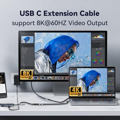 short right angle usb c extension 2FT Compatible with Thunderbolt 4 Extension Cable high Speed 40Gbps Data Transfer,8k/4k@60hz video,240w Fast Charging male to female usb-c 90 degree extension cable - size: 2 ft