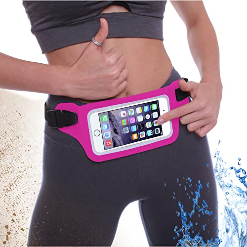 Ultimate Pink Waterproof Running Swimming Belt: Phone & Essentials Holder for Gym, Beach, Kayaking, Ski! Fits iPhone, Samsung - Touchscreen, IPX8 Rated Dry Waist Pouch - Adventure-Ready Performance! - color: Hot Pink