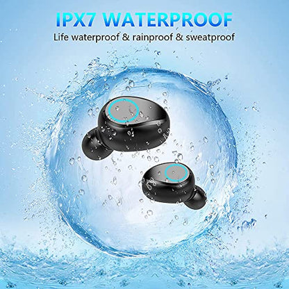 Wireless V5.3 Bluetooth Earbuds Compatible with Motorola Moto G Play/Stylus/Edge/Edge+/5G/2025/2024/2023 Thin Travel Case, 8D Bass Mic IPX7 Waterproof/Sweatproof - color: Black Mini