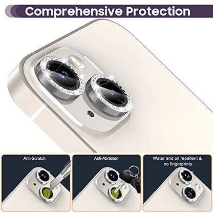 Suoman for iPhone 14 6.1 inch / 14 Plus 6.7 inch Camera Lens Protector, 9H Tempered Glass Film, [Does not Affect Night Shots] Metal Frosted Diamonds Independent Protective Cover - Diamond Silver ﻿ - color: Diamond Silver