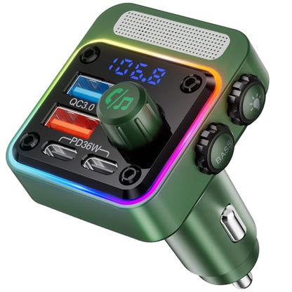 Nulaxy 54W Bluetooth 5.3 Car Adapter, FM Transmitter 4-Port Fast Charging - color: Green
