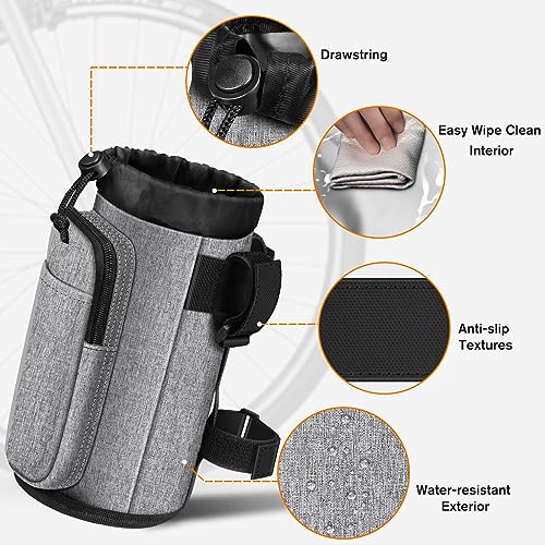 FINPAC Cup Holder for Bike, Universal Water Bottle Holder w/Phone Pockets - color: Gray