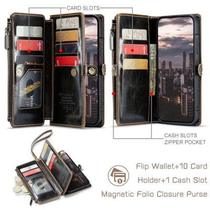 Defencase for Samsung Galaxy A37 5G Wallet Case with Card Holder, Coffee | RFID Blocking, Zipper Pocket, Durable PU Leather, Wrist Strap, Fashion Snap Flip Phone Cases Cover with Stand for Women Men - color: Coffee