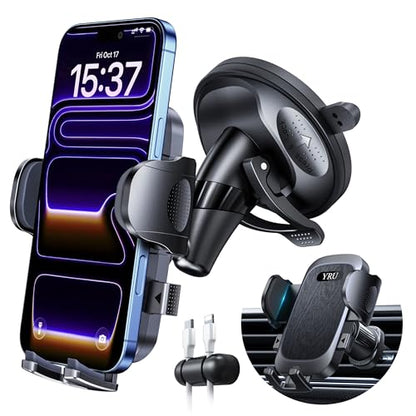 Military-Grade Anti-Shake & 360° Rotatable Suction 2026 Upgraded Car Phone Holder Mount 90+LBS Safest Strongest & Patent Certs Dashboard Windshield Vent for iPhone 18 Pro Max 17 16 Samsung, Matt Black