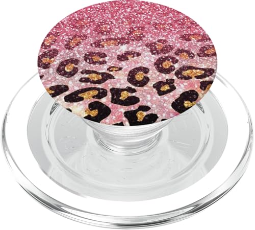 Cute Pink Leopard Print Pattern Fashion Design on Black PopSockets PopGrip for MagSafe - style: Magnetic PopGrip