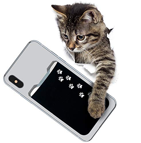 Phone Wallet - Adhesive Card Holder - Cell Phone Pouch - Stick on Lycra Pocket by Gecko - Carry Credit Cards and Cash - color: CAT PAW - BLACK