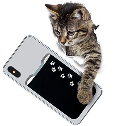 Phone Wallet - Adhesive Card Holder - Cell Phone Pouch - Stick on Lycra Pocket by Gecko - Carry Credit Cards and Cash - color: CAT PAW - BLACK