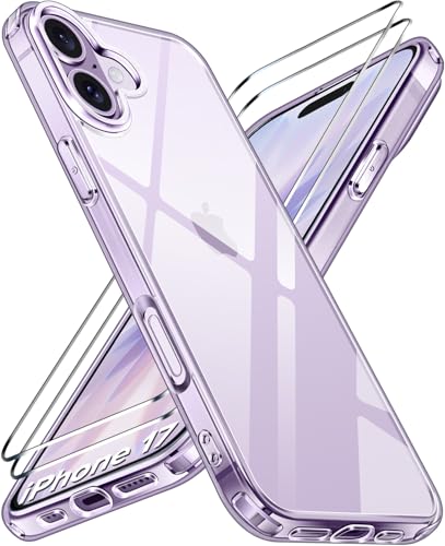 ivoler 3-in-1 Clear Case for iPhone 17 6.3 inch Phone Case | with 2 Pack Screen Protector Tempered Glass, Military Shockproof Protective Hard Back Slim Bumper Phone Cover - color: Clear, size: For Iphone 17 6.3 Inch