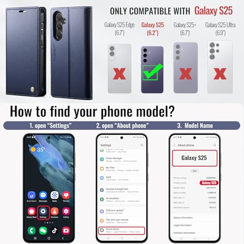 for Samsung Galaxy S25 5G 2in1 Detachable Wallet Case, Deep Blue | Compatible with Magsafe, Magnetic, RFID Blocking Card Holder, Shockproof, Kickstand, Wireless Charging, PU Leather Flip Cover - color: Deep Blue, size: Galaxy S25 - 6.2"
