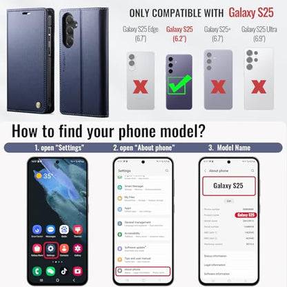 for Samsung Galaxy S25 5G 2in1 Detachable Wallet Case, Deep Blue | Compatible with Magsafe, Magnetic, RFID Blocking Card Holder, Shockproof, Kickstand, Wireless Charging, PU Leather Flip Cover - color: Deep Blue, size: Galaxy S25 - 6.2"