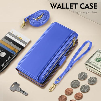 Antsturdy Crossbody Phone Wallet Case for iPhone 15 Pro,Purple Blue | RFID Blocking,PU Leather Flip Cover,Kickstand,with Credit Card Holder,Wrist Strap Lanyard & Handbag Purse,for Women & Men - color: (Crossbody) - Purple Blue