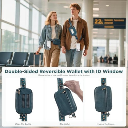 Tiostep Clip and Go Strap for Phone with Wallet Crossbody Phone Lanyard Adjustable and Anti-Theft Leather Purse with RFID Zipper Pouch for Travel Daily Life. Blue - color: Blue