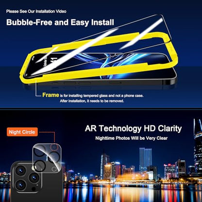 QHOHQ for iPhone 16 Pro Screen Protector + Camera Lens Protector, 3+3 Pack - size: iPhone 16 Pro 6.3 Inch