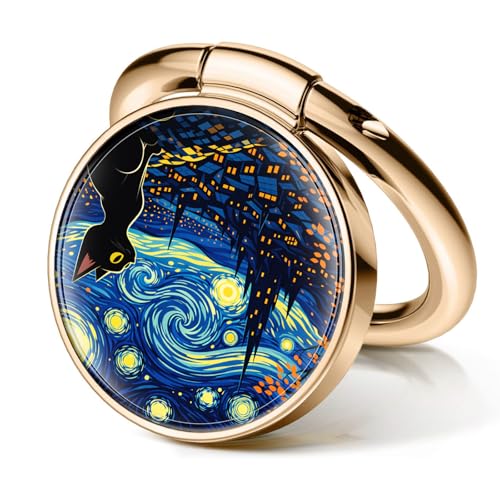 Cell Phone Ring Holder, Cute Metal Phone Grip Stand Finger Ring Kickstand, Flexible 360°Rotation Phone Tablet Case Accessories Compatible with Most Phones Starry Night Cat - color: Starry Night Cat