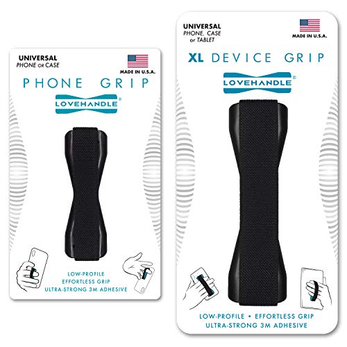 LoveHandle Duo Grip for Smartphone and Tablet - Black Elastic Strap wih Black Base Original Grip + XL Grip