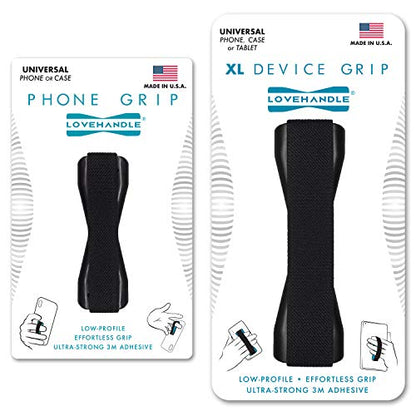 LoveHandle Duo Grip for Smartphone and Tablet - Black Elastic Strap wih Black Base Original Grip + XL Grip