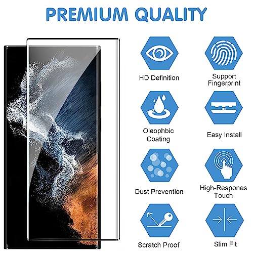 Samcorn 3 Pack Galaxy S22 Ultra Screen Protector, HD Clear Tempered Glass, Fingerprint Unlock, 3D Curved, Scratch Resistant, No Bubble for Samsung Galaxy S22 Ultra 5G Glass Screen Protector