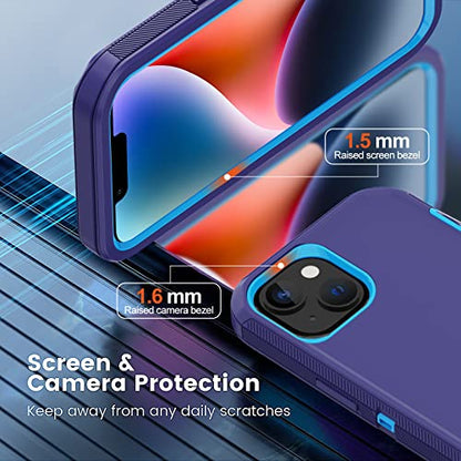 for iPhone 14 Case with 2 Screen Protector,Heavy Duty Shockproof Dropproof Dust Proof Full Body Rugged 3-Layer Military Tough Durable Protective Cover for Apple iPhone 14 6.1" (Blue/Dark) - color: Blue/Dark