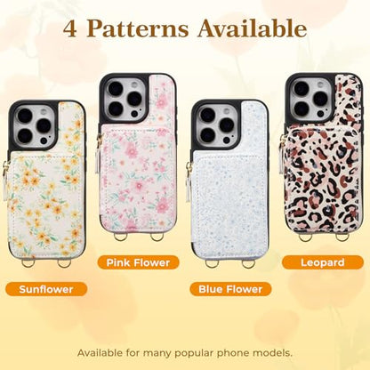ZCDAYE Zipper Crossbody Wallet Case for iPhone 16 Pro, Leopard Print | Flip Folio PU Leather, Practical Card Holder, Adjustable Lanyard Strap, RFID Blocking, Retro Leopard Girly Phone Case - color: Leopard print, size: iPhone 16 Pro
