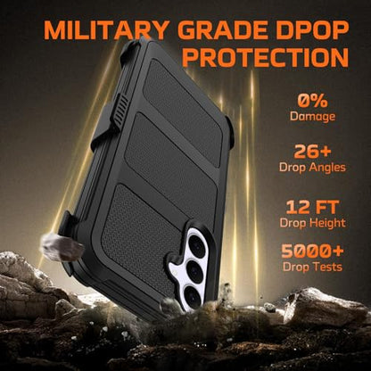 for Samsung Galaxy S25 FE Case with Belt Clip Holster,Military Grade Anti-Drop Shockproof Defender Phone Cases 2X Screen Protectors,2 Layers Rugged Heavy Duty Protective Bumper Cover (Black) - color: Black
