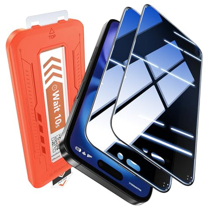 EGV Compatible for iPhone 16/iPhone 15 Privacy Screen Protector [9H+ Military Grade Shatterproof & 100% Anti Spy], Privacy Screen iPhone 16/iPhone 15 Tempered Glass, Full Coverage Protection, 2 Packs - size: iPhone 16/15