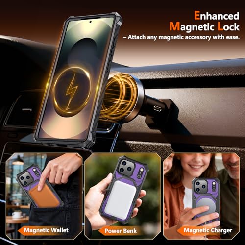 for iPhone 17 Pro Max Case with Kickstand, [15FT Military-Grade Drop Protection] [Compatible with MagSafe] Rugged Shockproof Heavy Duty Magnetic iPhone 17 Pro Max Phone Case Cover (Purple) - color: Purple
