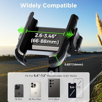 Bike Phone Mount Holder No Block Camera Motorcycle Cell Phone Holder Quick Lock 360° Rotate for iPhone 16 Pro Max for Samsung S25 Ultra 5.4''-7.2'' Smartphone