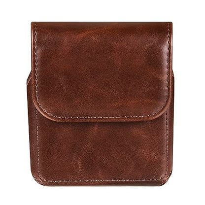 Leather Mobile Phone Holster Compatible with Samsung Galaxy Z Flip 8/7/6/5/4/3, Flip Smartphone Waist Bag with Belt Loop Compatible with Motorola RAZR 70 60 50 40 Ultra/RAZR+/Pura X/P50 Pocket - color: Coffee