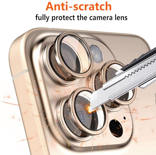 3X2 Pack Camera Lens Protector for iPhone 16 Pro Max,iPhone 16 Pro Tempered Glass Camera Lens Screen Protector Glitter Bling Camera Cover Metal Individual Ring for iPhone 16 Promax 5G,Glitter Gold