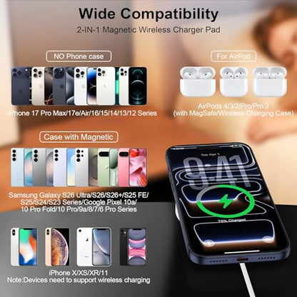 Magnetic Wireless Charger 15W Fast Charging Pad for Samsung S26 Ultra S26+ - color: White