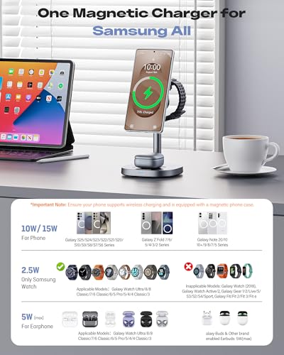 Qi2 3 in 1 Magnetic Wireless Charging Station with Cooling for Samsung - color: Starry grey
