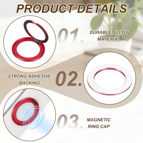 PATIKIL Phone Ring Holder, Metal 360 Rotation Magnetic Phone Grip Holder Stand with Adhesive Backing Smartphone Finger Grip Kickstand for Tablet Case Car Mount Accessory, Red - color: Red