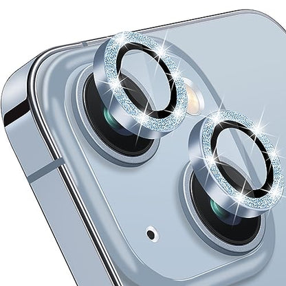 for iPhone 14 & iPhone 14 Plus Camera Lens Protector, Bling Glitter Diamond Lens Cover 9H Tempered Glass Camera Cover Anti Scratch Lens Protector Individual Lens Ring - 2PCS Glitter Blue - color: Blue Glitter