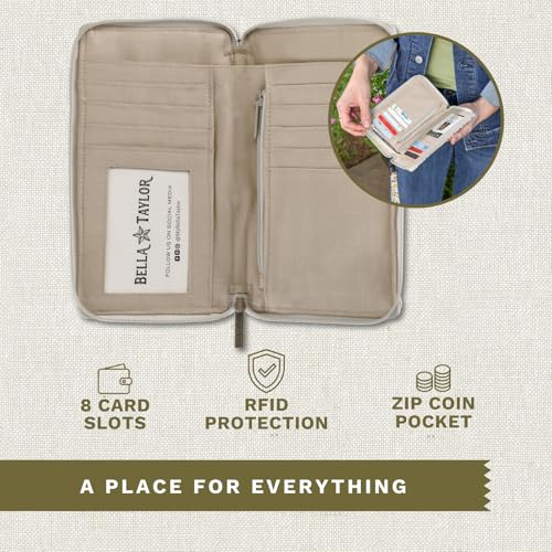 Bella Taylor Cell Phone Wristlet, Quilted Phone Wallet for Women | Lightweight, RFID blocking, phone pocket, built-in wallet, card organizer, coin pocket, secure zipper, quality construction - color: Prairie Meadow