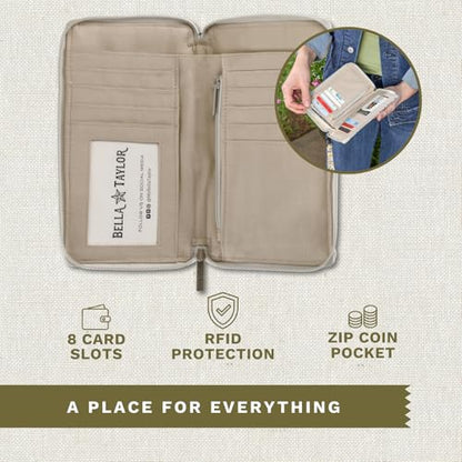 Bella Taylor Cell Phone Wristlet, Quilted Phone Wallet for Women | Lightweight, RFID blocking, phone pocket, built-in wallet, card organizer, coin pocket, secure zipper, quality construction - color: Prairie Meadow
