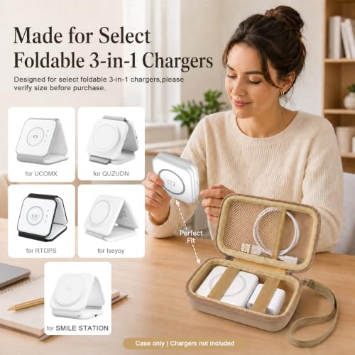 ANKHOH Travel Case for Iseyyox/for QUZUDN/for RTOPS 3 in 1 Wireless Charger - color: Khaki