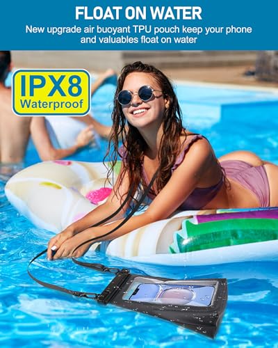 Large Waterproof Phone Pouch Universal Phone Waterproof Case for Phone IPX8 Water Proof Dry Bag with Wide Lanyard Large Capacity Waterproof Bag for Swimming Rafting - color: Black, Large Opening 5.1''