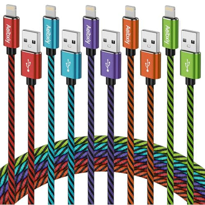 Aeibxiy iPhone Charger 10FT 5 Pack,[Apple MFi Certified] Lightning Cable Nylon Braided Fast Charging Compatible iPhone 14 13 12 11 Pro Max XS XR X 8 iPad