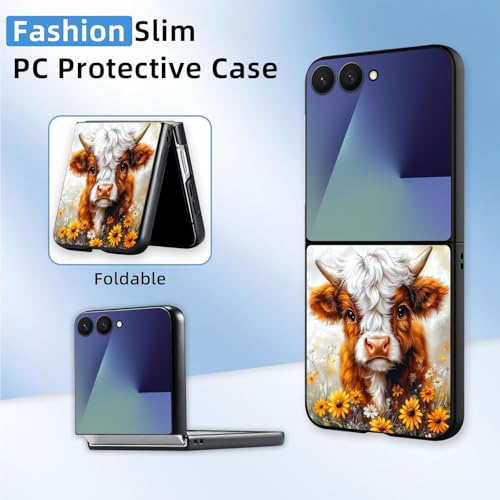 for Z Flip 7 Case Ultra Thin 1.2mm Matte Hard PC Phone Cover- Anti-Scratch Anti-Fingerprint Slim Fit Shockproof Protection Cover for Samsung Galaxy Z Flip 7 Case,Cute Cow Sunflower - color: Cute cow Sunflower