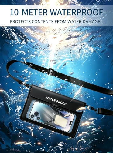 Large Waterproof Phone Pouch,[with Sealing Strip] IPX8 Waterproof Pouch for Kayak Beach Cruise Travel Essentials,Cell Phone Dry Bag for iPhone 17 16 15 Pro Max Samsung S26 S25 Ultra All Device(Black) - color: Black