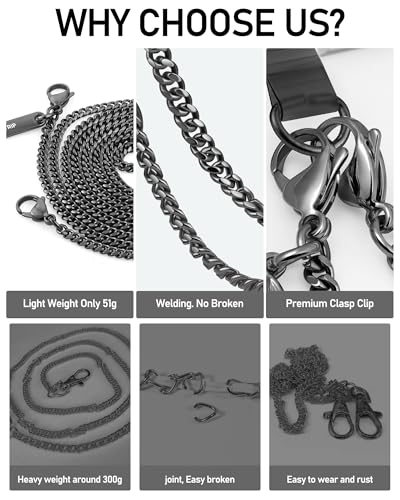 ROCONTRIP Metal Phone Chain Set Including Crossbody Phone Lanyard and Wrist Strap with 2*Tether Tabs Detachable iPhone Chain Strap Non-rust,Unbreak iPhone Wristlet Strap for Women Travel Essentials - color: Black, size: Long