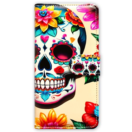 RFID Safe Case for iPhone 15 Pro Max,RFID Blocking,Flowers White Sugar Skull Leather Flip Phone Case Wallet Cover with Card Slot Holder Kickstand for iPhone 15 Pro Max - color: Flowers White Sugar Skull
