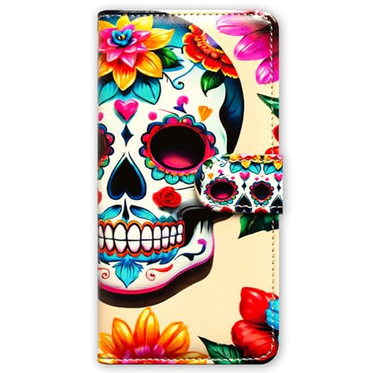 RFID Safe Case for iPhone 15 Pro Max,RFID Blocking,Flowers White Sugar Skull Leather Flip Phone Case Wallet Cover with Card Slot Holder Kickstand for iPhone 15 Pro Max - color: Flowers White Sugar Skull