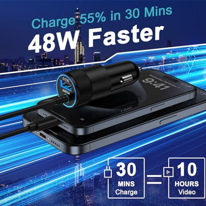 iPhone 17e 16e 17 Pro Max Fast Car Charger USB C for iPhone 17e/17 Pro/17 - color: Black