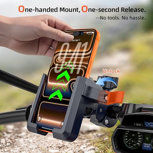 New Anti-Vibration Bike Phone Holder, Shockproof Motorcycle Phone Mount with Secure Lock, Camera Friendly Handlebar Phone Holder for E-Bike, Electric Scooter, Bicycle, Fits 4.7-7 Inch Phones