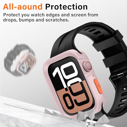 Amizee Rugged Case Compatible with Apple Watch Case Series 11/10 42mm, Soft TPU Shockproof Bumper Drop Proof Protective Cover Compatible with iWatch - Pink - color: Pink, size: 42 mm
